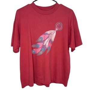 Vintage Feather Print Single Stitch Short Sleeve Tee